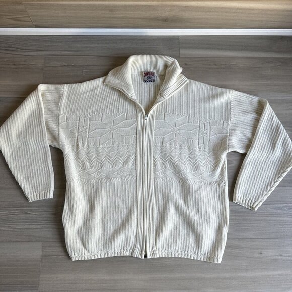 Vintage 90s Sweater House Cardigan Sweater White Cream Men's Size XL Made In USA - Picture 1 of 9